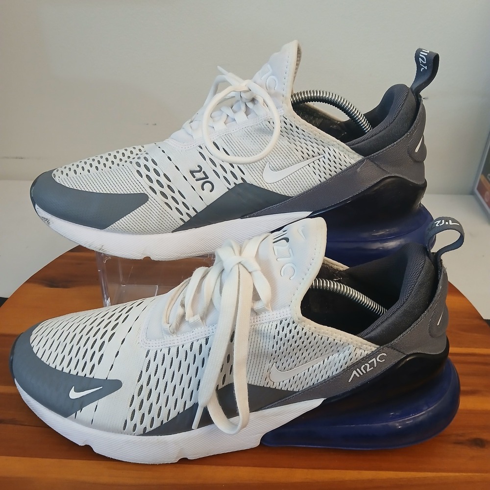 Nike Air Max 270 Mens 13 White Grey Blue Running Shoes Sneakers AH8050-107